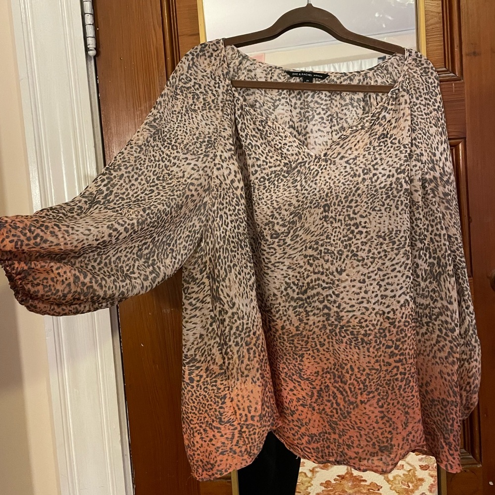 Pink Ombre Animal Print Gauzy Blouse 2X